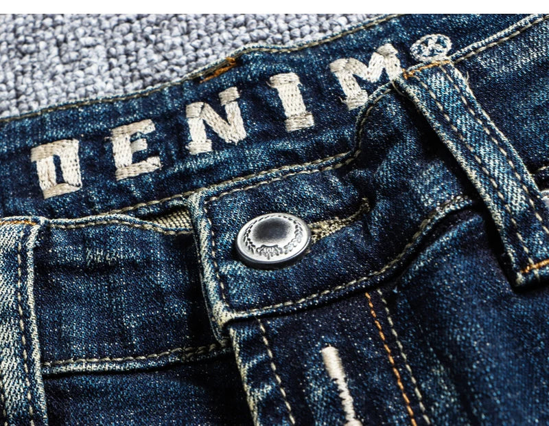 Italian Style Fashion Men Jeans Retro Black Blue Elastic Slim Fit Ripped Jeans Men Trousers Vintage Designer Casual Denim Pants