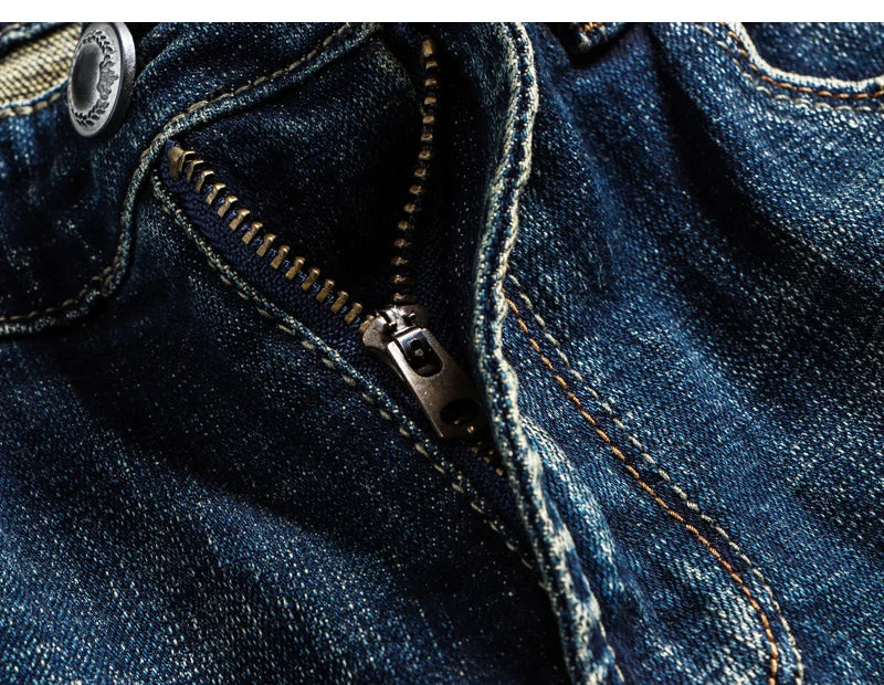 Italian Style Fashion Men Jeans Retro Black Blue Elastic Slim Fit Ripped Jeans Men Trousers Vintage Designer Casual Denim Pants