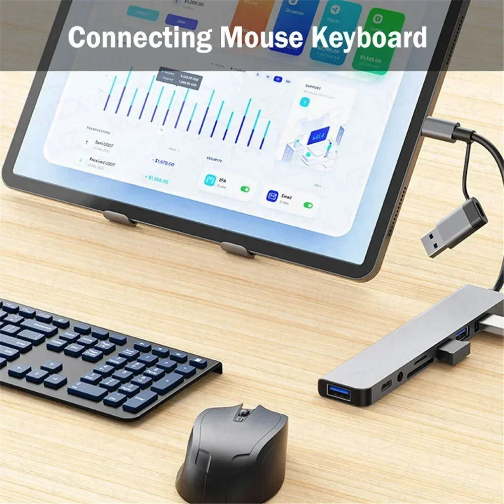 8 In 1 USB C Hub Expander Multiport Adapter Type C Splitter Dock USB 3 Port For Xiaomi Phone Tablet Fast Data Transfer Charging