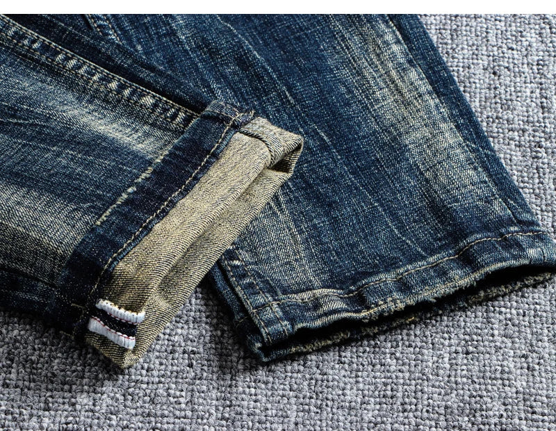 Italian Style Fashion Men Jeans Retro Black Blue Elastic Slim Fit Ripped Jeans Men Trousers Vintage Designer Casual Denim Pants