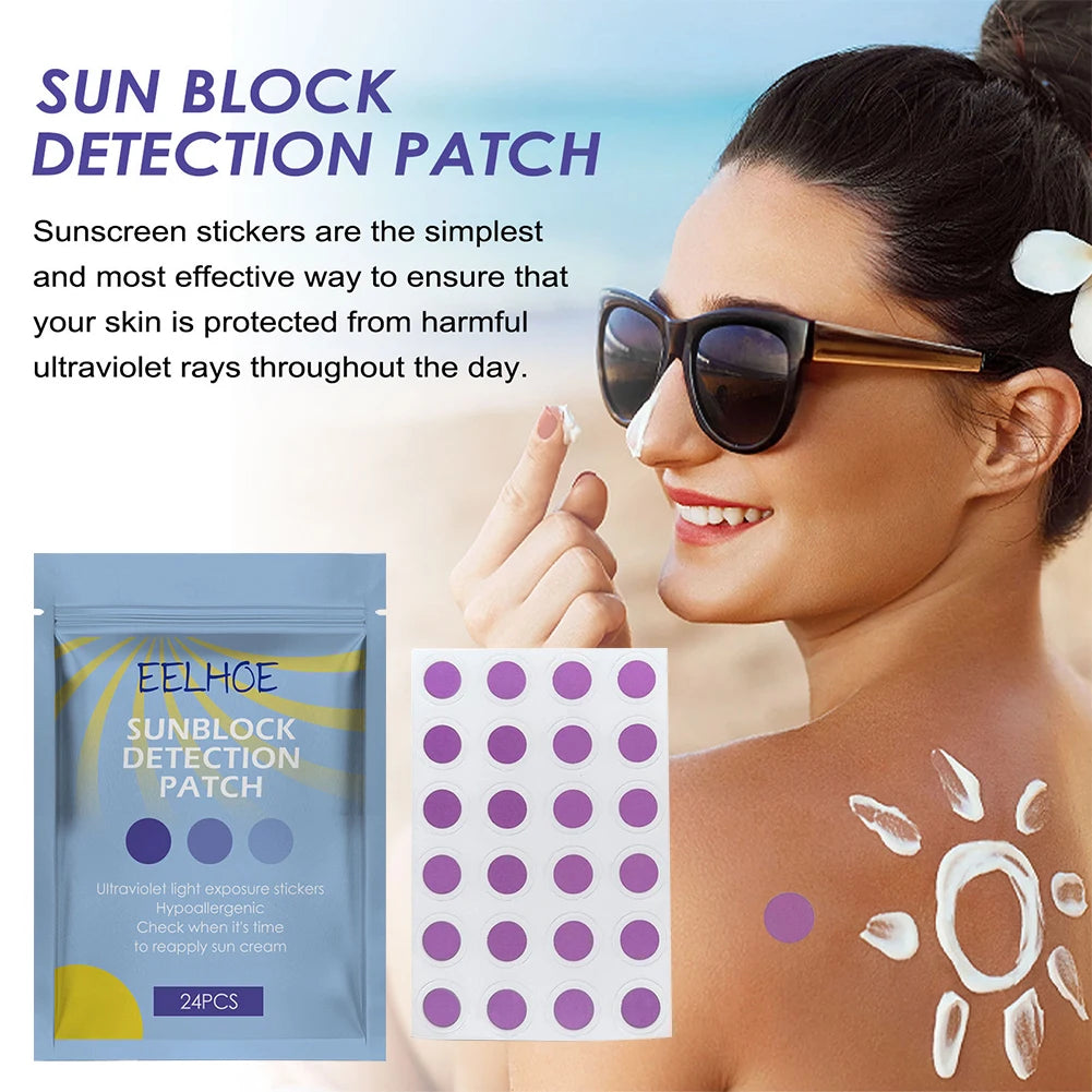 24PCS Round Shaped Sunblock Patches Stickers UV Detecting Sun Patch Sunburn Alert Patches for Beaches Parks Picnic and Hiking