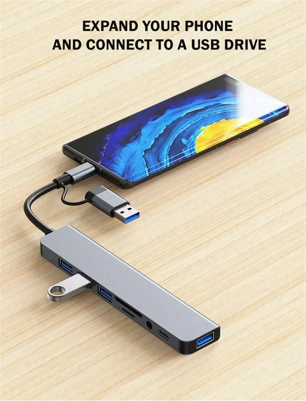 8 In 1 USB C Hub Expander Multiport Adapter Type C Splitter Dock USB 3 Port For Xiaomi Phone Tablet Fast Data Transfer Charging