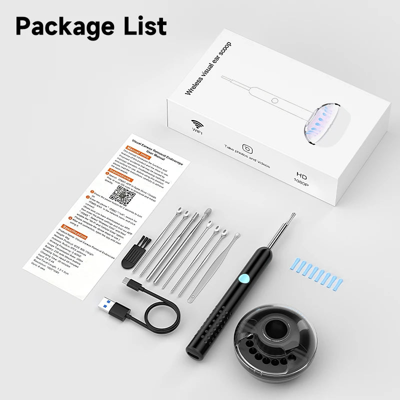 4.2mm WiFi Ear Cleaner Camera for iOS/Android Phones with Ear Spoon Compartmen Endoscope Ear Picker Mini Camera Ear Cleaning Set