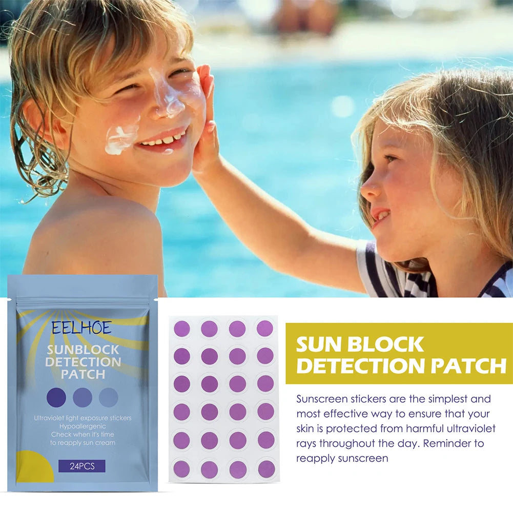 24PCS Round Shaped Sunblock Patches Stickers UV Detecting Sun Patch Sunburn Alert Patches for Beaches Parks Picnic and Hiking