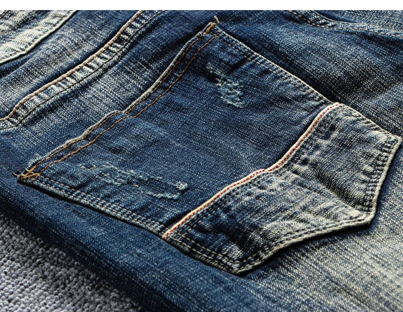 Italian Style Fashion Men Jeans Retro Black Blue Elastic Slim Fit Ripped Jeans Men Trousers Vintage Designer Casual Denim Pants