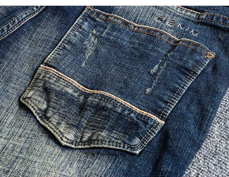 Italian Style Fashion Men Jeans Retro Black Blue Elastic Slim Fit Ripped Jeans Men Trousers Vintage Designer Casual Denim Pants