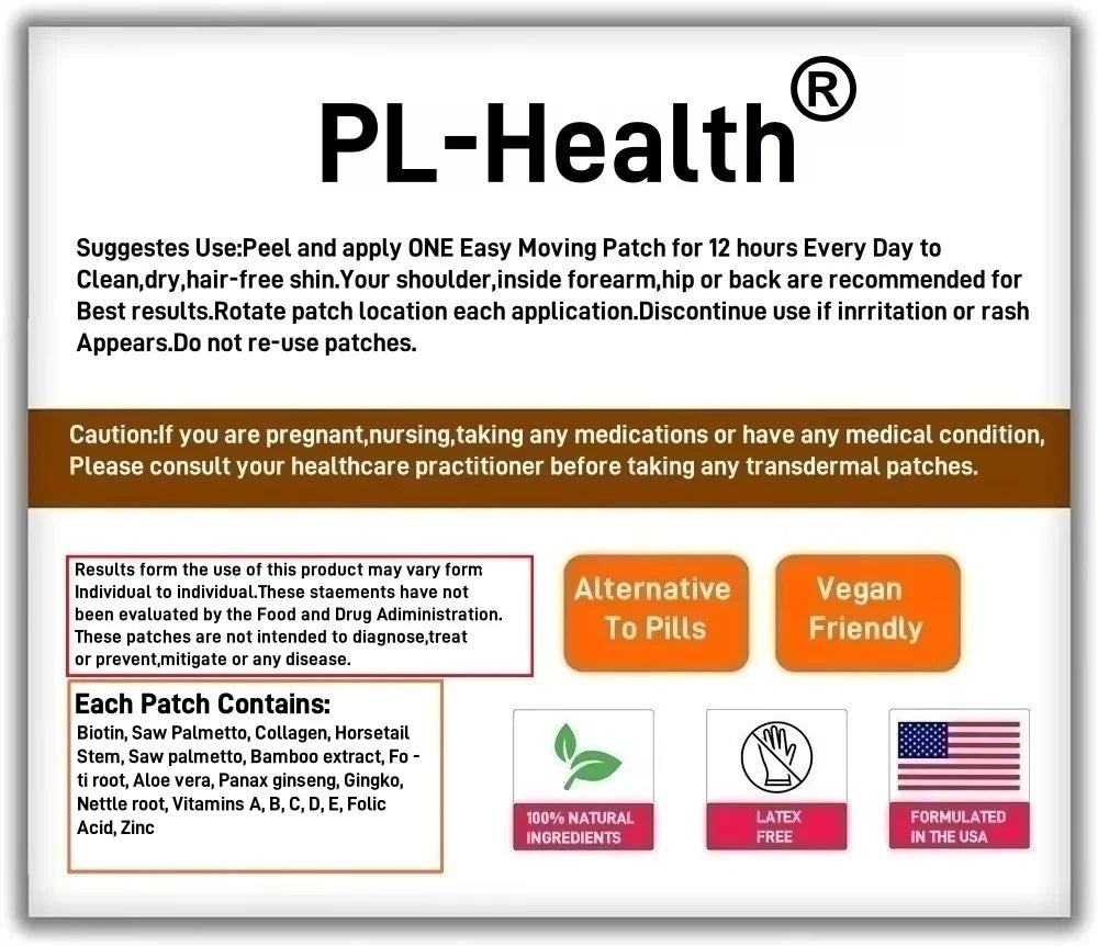 30 Patches Hair Growth Vitamins Transdermal Patches for Women Stronger & Healthier Hair, Skin and Nails