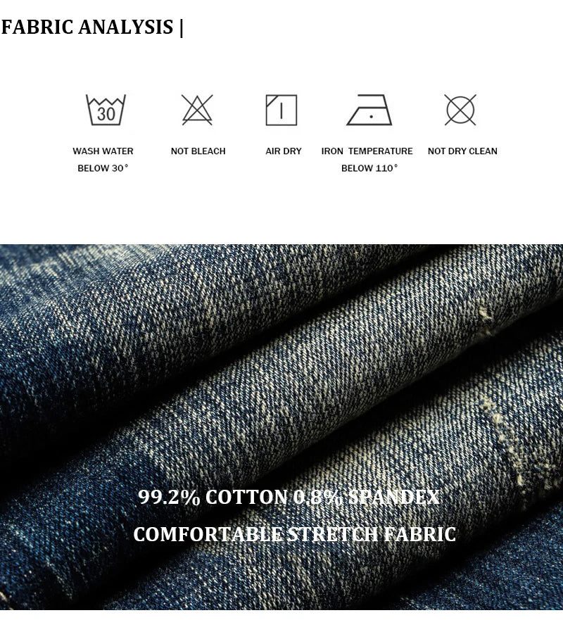 Italian Style Fashion Men Jeans Retro Black Blue Elastic Slim Fit Ripped Jeans Men Trousers Vintage Designer Casual Denim Pants